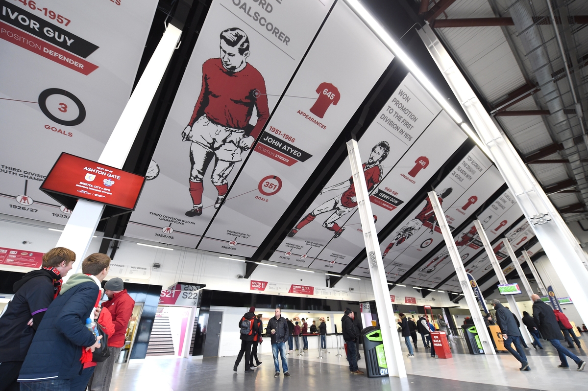 South Stand concourse at Ashton Gate showing the newly installed heritage banners - Mandatory by-line: Paul Knight/JMP - Mobile: 07966 386802 - 05/12/2015 - FOOTBALL - Ashton Gate Stadium - Bristol, England - Bristol City v Blackburn Rovers - Sky Bet Championship